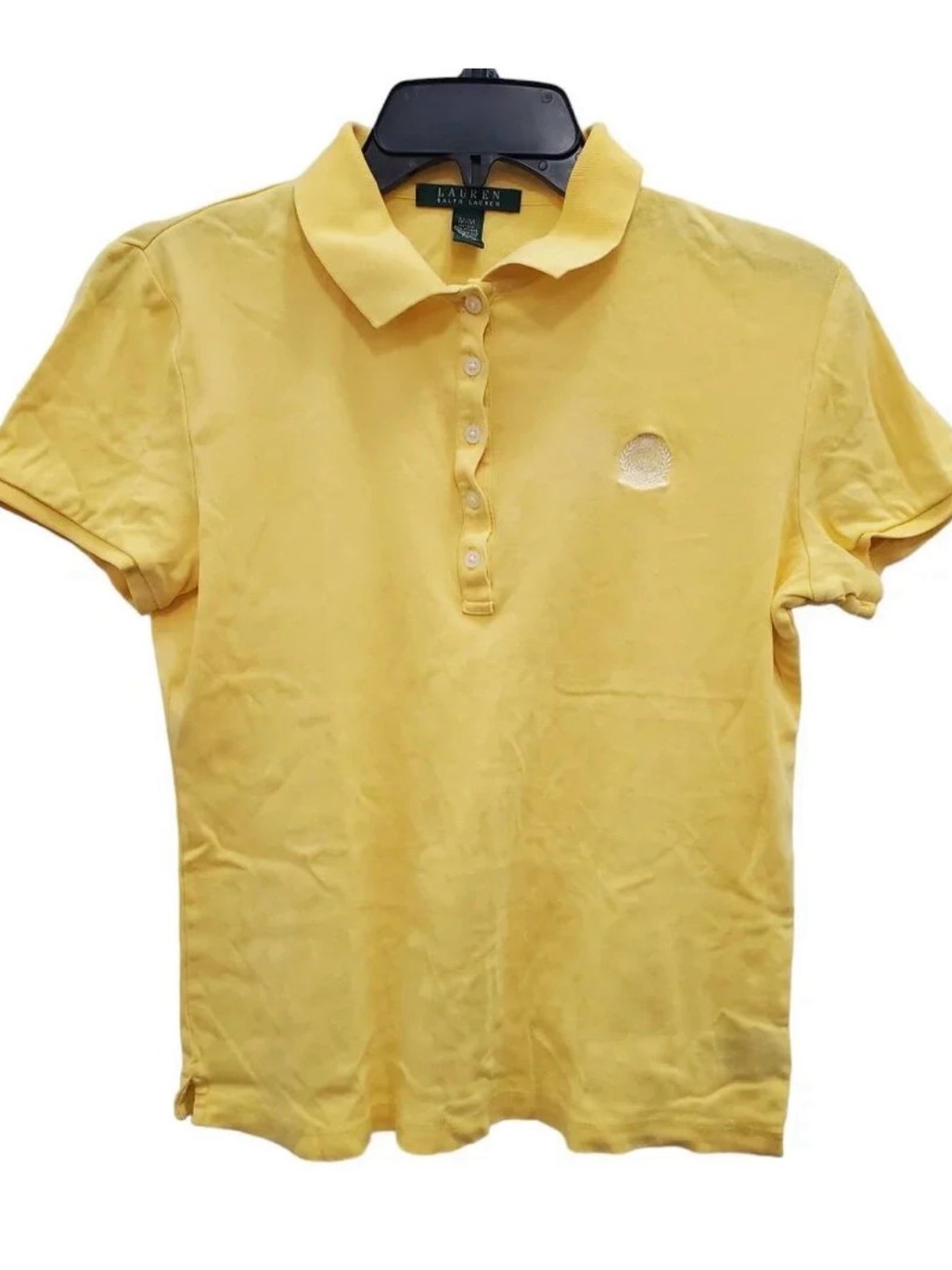 Lauren Ralph Lauren Vintage Women's Yellow Preppy Embroidered Crest Polo Size M